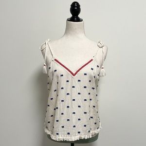 Aerie Ivory Beaded Rope Strap V Neck Textured Tank